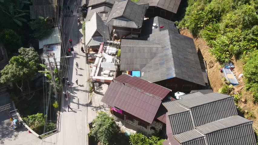 Aerial Shot Of Mae Kampong Village Rooftop Located At Chiang Mai Province. Pull Back Shot, Tilt Up Royalty-Free Stock Footage #3433981037