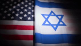 Rack focus of United States and Israel national flags with vignette