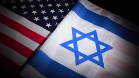 
Dynamic turn of United States and Israel national flags with vignette