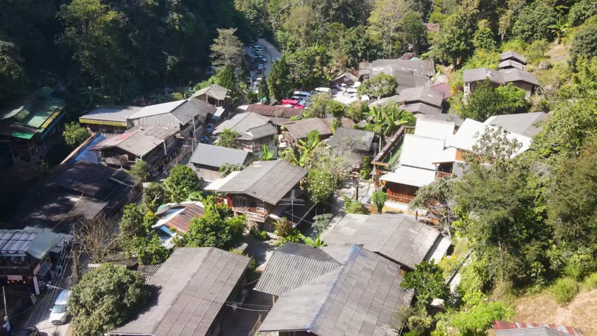 Aerial Shot Of Mae Kampong Village Rooftop Located At Chiang Mai Province. Circle Dolly Shot Royalty-Free Stock Footage #3434086973