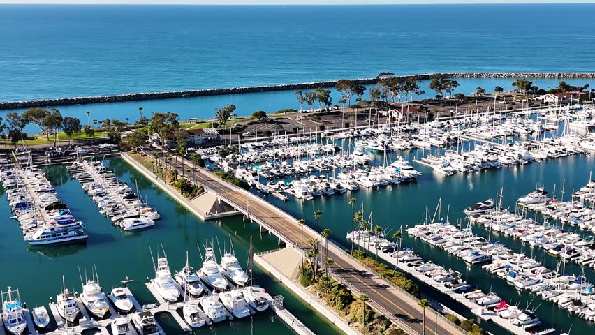 Aerial View of Boats in Dana Point Harbor in Souther California Royalty-Free Stock Footage #3434087741