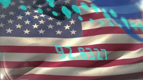 Animation of financial data processing and world map over flag of usa. Global finances, computing, patriotism and digital interface concept digitally generated video. - Powered by Shutterstock - Get 15% off with code: PIKWIZARD15