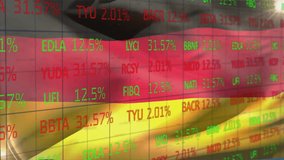 Animation of stock market over flag of germany. Global finances, computing, patriotism and digital interface concept digitally generated video. - Powered by Shutterstock - Get 15% off with code: PIKWIZARD15