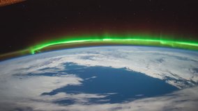ISS Planet Earth seen from the International Space Station with Aurora Borealis over Central Canada, Time Lapse 4K. Images courtesy of NASA Johnson Space Center : http://eol.jsc.nasa.gov. Pan Motion.