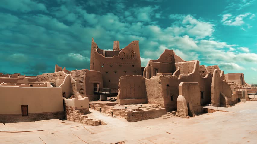 Old city Diriyah near Ar Riyadh, Kingdom of Saudi Arabia Salwa Palace at At-Turaif UNESCO World Heritage site Royalty-Free Stock Footage #3434197599