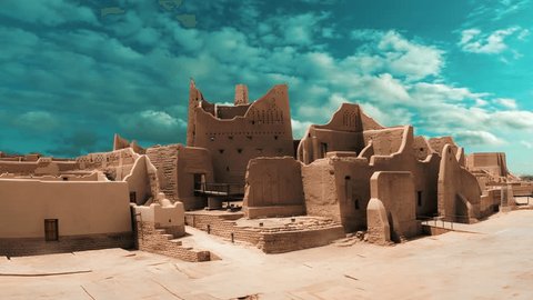 Old city Diriyah near Ar Riyadh, Kingdom of Saudi Arabia Salwa Palace at At-Turaif UNESCO World Heritage site - Βίντεο στοκ