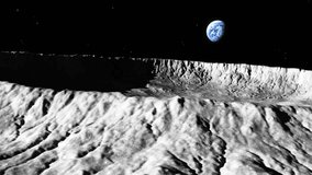 Moon Crater Background, Camera Slowly Flies Along the Crater Against the Backdrop of the Earth in Space, 3D Animation - Powered by Shutterstock - Get 15% off with code: PIKWIZARD15