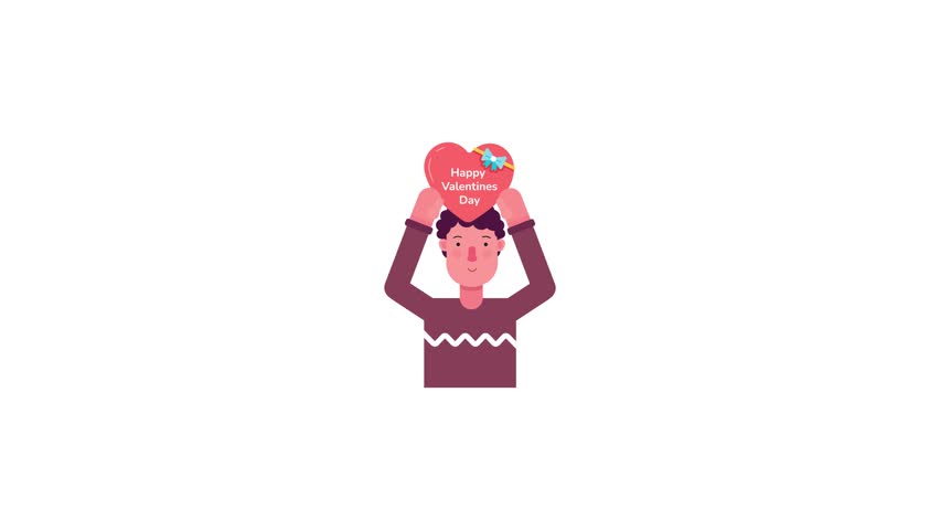 A flat icon animation of a character holding valentine wish 