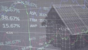 Animation of financial data processing over solar panels. Global ecology, energy, finances and digital interface concept digitally generated video. - Powered by Shutterstock - Get 15% off with code: PIKWIZARD15