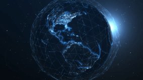 Digital planet with connecting lines linking different cities. Concept of data exchange, information distribution, global grid, data transfer, international trade. Worldwide internet network, 4k. - Powered by Shutterstock - Get 15% off with code: PIKWIZARD15