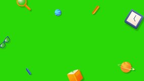 Back to school 3D elements Animation icons popping up to add text in the center - green screen background - Powered by Shutterstock - Get 15% off with code: PIKWIZARD15