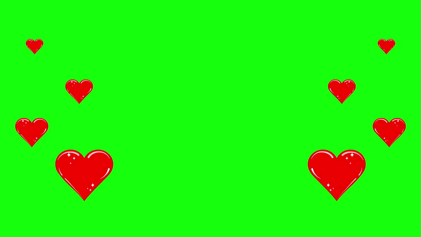 4K Social media Live style animated heart on green screen. Isolated Social media love like icon isolated on green chroma key screen. Hand Drawn Heart Icon Sketch. Hearts icons flying up. Social media.