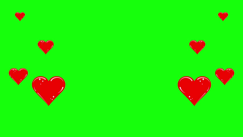 4K Social media Live style animated heart on green screen. Isolated Social media love like icon isolated on green chroma key screen. Hand Drawn Heart Icon Sketch. Hearts icons flying up. Social media.