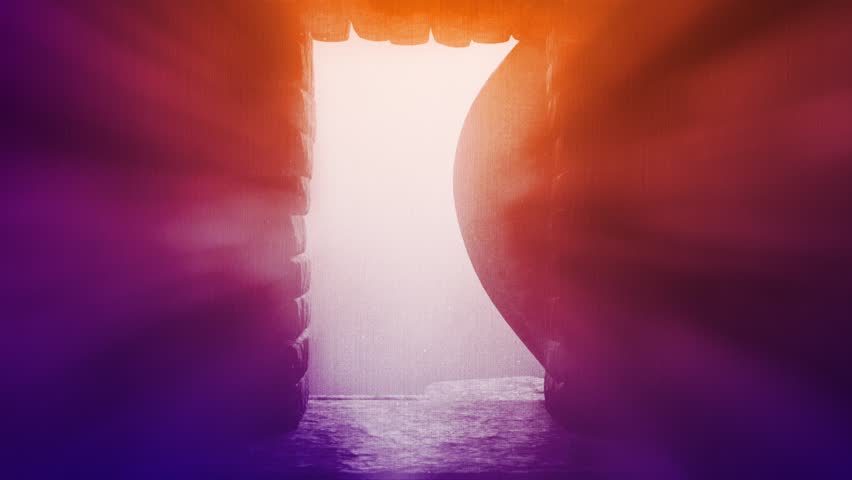 Easter Tomb. Resurrection of Jesus Christ. Church background, image of a tomb. Red dark gradient with rays. Stone of the tomb of Jesus Christ. Easter. Christianity, believers, church, God, Holy Spirit Royalty-Free Stock Footage #3434445341