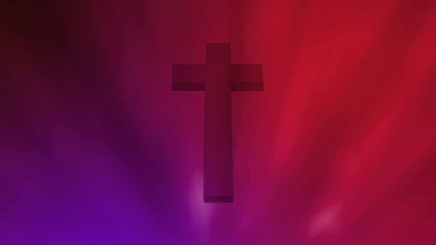 Radiant Friday. Resurrection of Jesus Christ. Background for the church, image of the cross. Red dark gradient with rays. Cross in motion. Easter. Christianity, believers, church, God, Holy Spirit, Pr Royalty-Free Stock Footage #3434445401