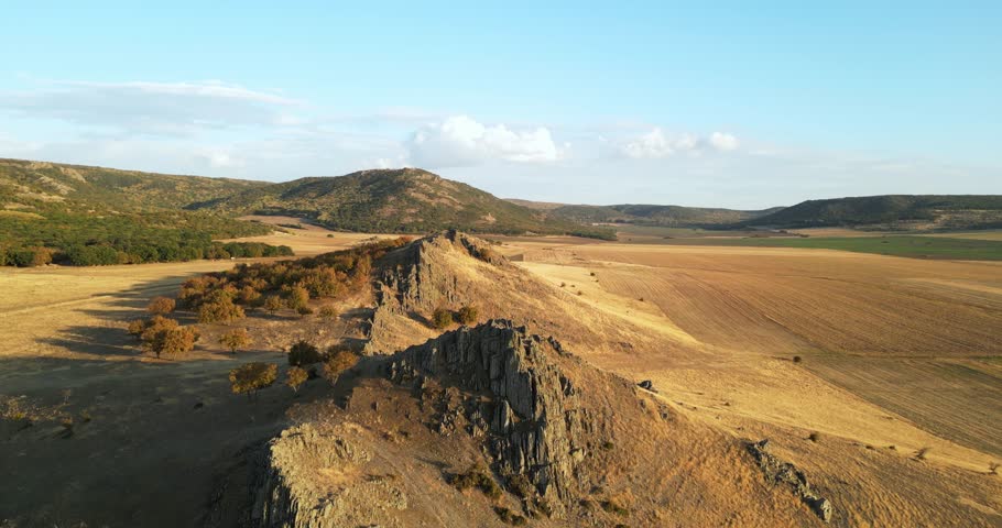 Aerial View Of Rocky Landscape In Macin National Park In Dobrogea, Romania. tilt-down shot Royalty-Free Stock Footage #3434453551