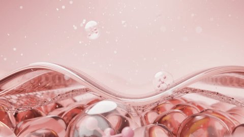 Bubble with collagen atoms descends through skin cells to the deepest layers, straightening and smoothing wrinkles from within. 3D rendering.: film stockowy