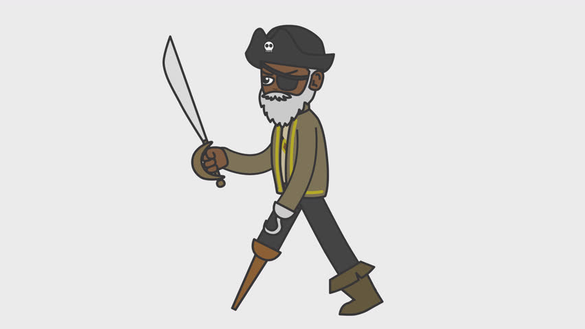2d animation of walking black male pirate holding a sword. Looped 4K video with alpha-channel. Royalty-Free Stock Footage #3434491377