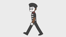 2d animation of walking black male mime. Looped 4K video with alpha-channel.