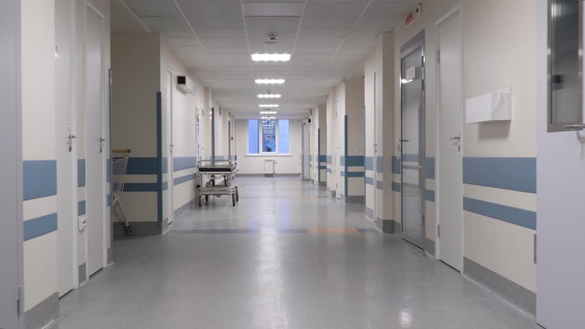 Long Corridor in the Hospital with the Medical Gurney