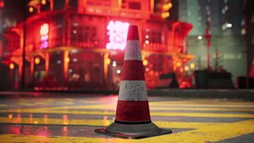 A red and white traffic cone on the side of a road - Powered by Shutterstock - Get 15% off with code: PIKWIZARD15