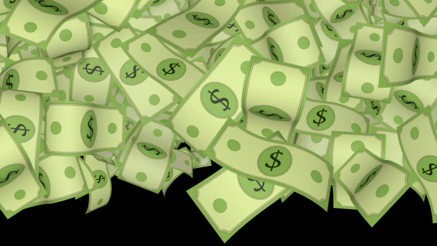 Transition Falling Dollars Cartoon Banknote Animation, on Alpha Channel, Loop
