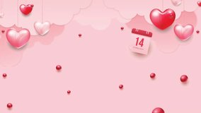 animated video Valentine's day background in paper style illustration with pink color