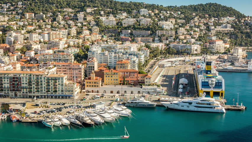 Port of Nice, Alpes-Maritimes, southeast France. Panoramic view. French riviera.
