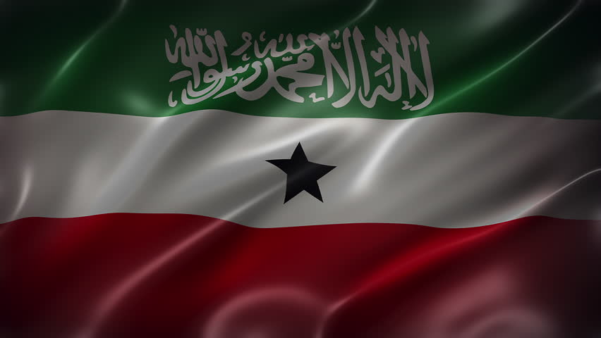 The Flag of Republic of Somaliland, full frame, front view, glossy, fluttering, elegant silky texture, waving in the wind, realistic 4K CG animation, sleek, movie-like look, seamless loop-able.