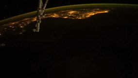 Time lapse of Iberian peninsula at night time, viewed from International Space Station ISS. Elements of this video furnished by NASA.