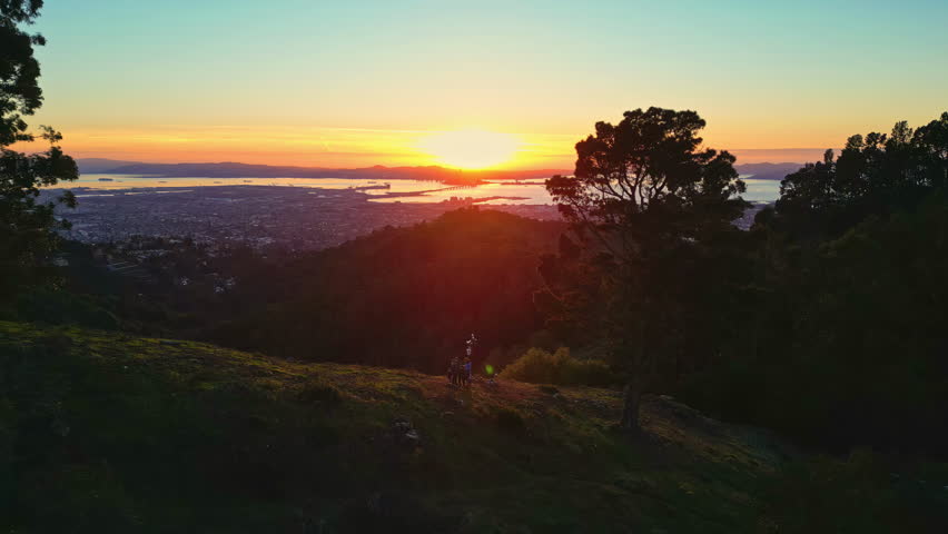 Aerial Sunset Valley Landscape, Grizzly Peak Overlook San Francisco Golden Dusk