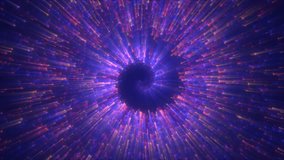 Abstract spiral tunnel of flying glowing magical whirl particles bokeh circles of multicolored purple energy swirl background. Abstract background. Video in high quality 4k, motion design