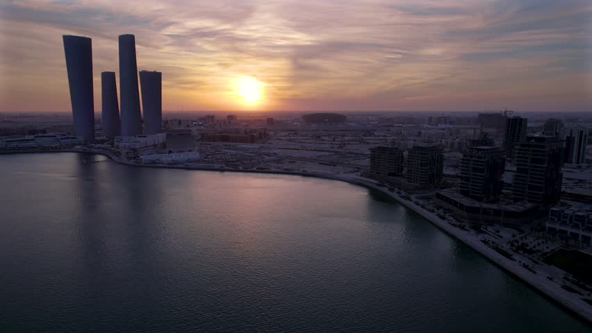 Lusail Towers at Sunset Aerial Royalty-Free Stock Footage #3434893025