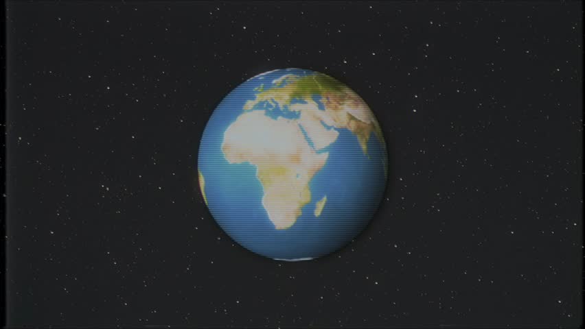 earth globe rotating in stars space old vhs tape retro intro effect tv screen animation background loop New quality universal retro vintage colorful video - Powered by Shutterstock - Get 15% off with code: PIKWIZARD15