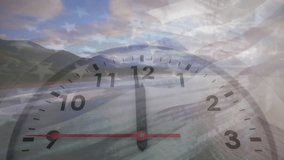 Animation of fast moving hands on clock over american flag and beach with cloudy sky. Time, america, patriotism, processing, nature, freedom and ecology, digitally generated video. - Powered by Shutterstock - Get 15% off with code: PIKWIZARD15