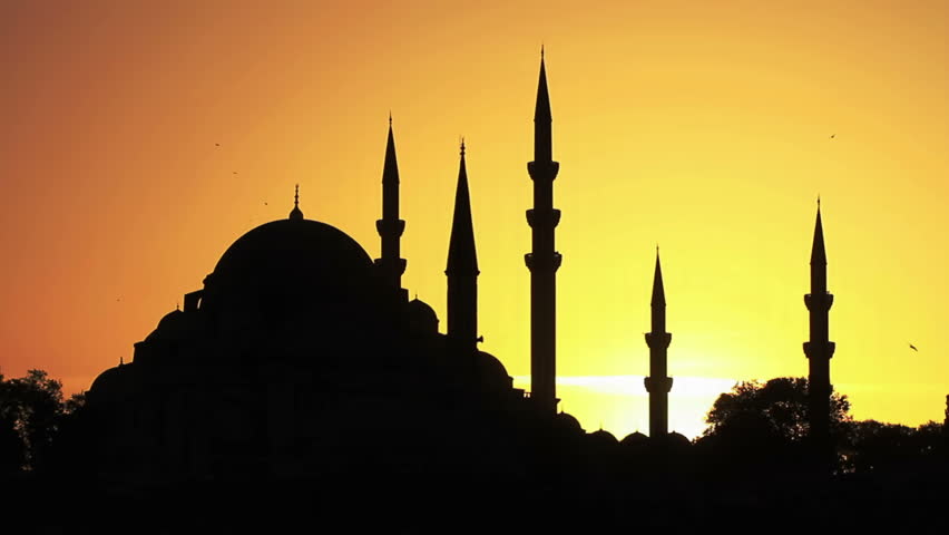 Suleymaniye Mosque Skyline in Istanbul, Turkey.  Sunrise, Timelapse
