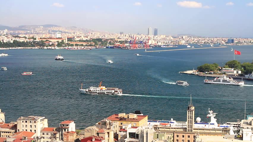 Aerial view to Bosphorus, Istanbul. Looking over Karakoy Port to Haydarpasa
