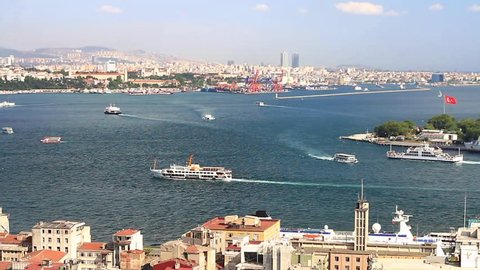 Aerial view to Bosphorus, Istanbul. Looking over Karakoy Port to Haydarpasa Harbor.
