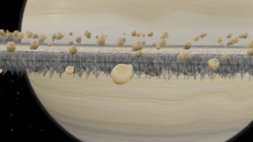 ring of saturn close-up. dust and asteroid from the rings of Saturn. 3d animation of Saturn