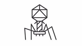 Animated bacteriophage icon. Viral particle line animation. Microbiology science. Infectious microorganism. Black illustration on white background. HD video with alpha channel. Motion graphic