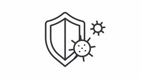Virus protection line animation. Animated shield and virus cell icon. Immune system. Immunization. Black illustration on white background. HD video with alpha channel. Motion graphic - Powered by Shutterstock - Get 15% off with code: PIKWIZARD15
