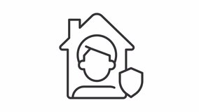 Quarantine line animation. Animated house and shield icon. Home safety. Property insurance. Public health. Black illustration on white background. HD video with alpha channel. Motion graphic