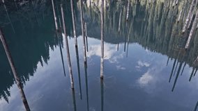 Kaindy.  Lake in Kazakhstan. Video from a quadcopter.
