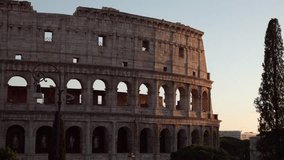 ROME, Italy. 11-11-2023. Facade Colosseum arches at Sunset. City of Rome. Video 4K