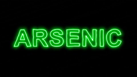 Neon flickering green Element of periodic table ARSENIC in the haze. Alpha channel Premultiplied - Matted with color black