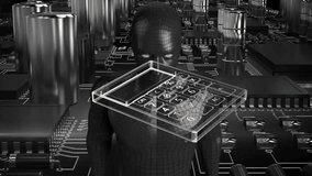 Animation of scientific data processing over calculator and circuit board. Global artificial intelligence, science, connections, computing and data processing concept digitally generated video. - Powered by Shutterstock - Get 15% off with code: PIKWIZARD15