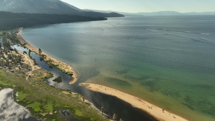 Lake Tahoe Aerial Shot Baldwin Beach and Taylor Creek R California USA