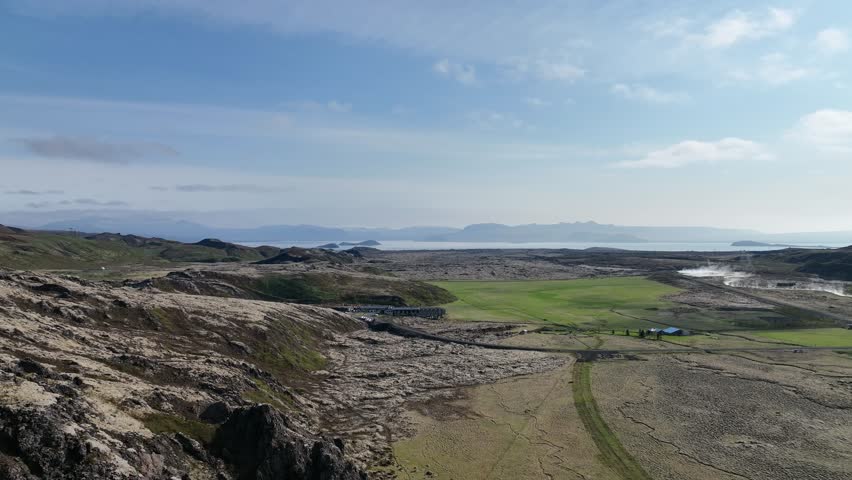 Hot volcanic fumes at the Nesjavallavirkjun geothermal powerplant in Iceland