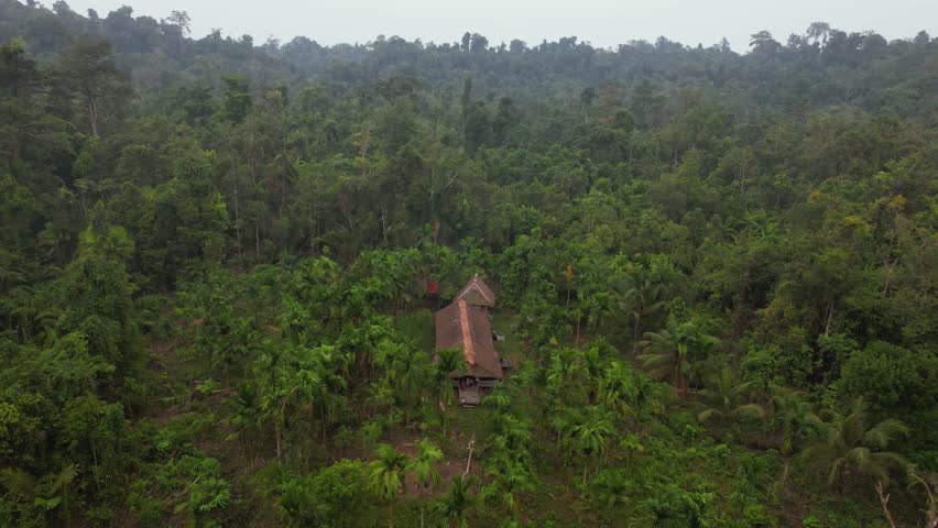 An aerial 4K drone view of the Mentawai Tribe