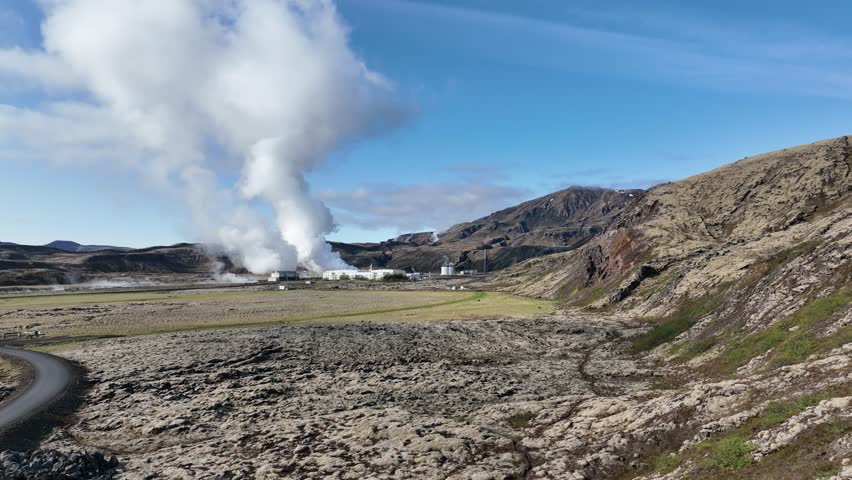 Hot volcanic steam at the Nesjavallavirkjun geothermal powerplant in Iceland